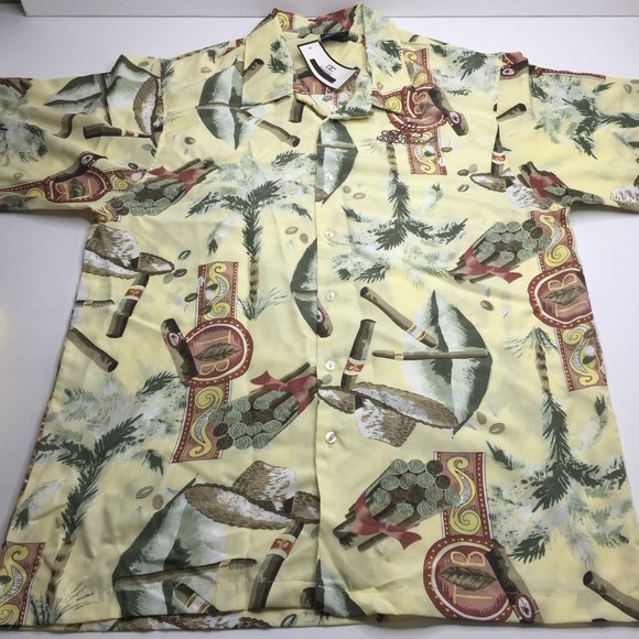 DC Classic Men's Yellow Hawaiian Shirt Las Vegas Palms Cigars Size XL Ex Large - Picture 2 of 9